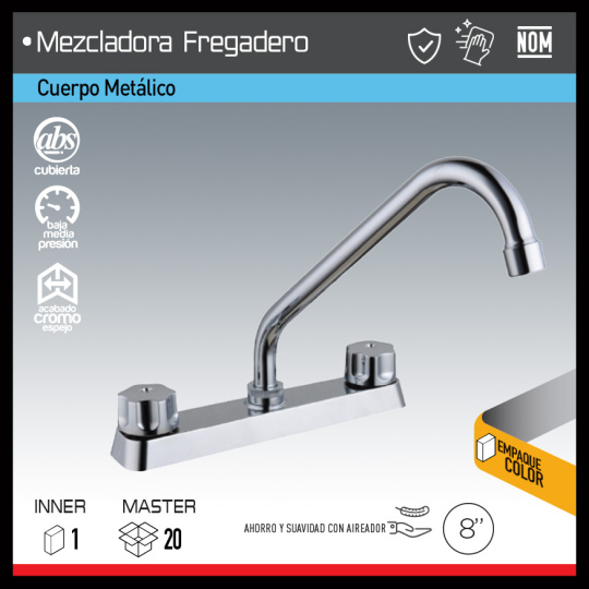 MEZCLADORA FREGADERO 8"