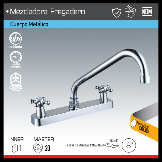 MEZCLADORA FREGADERO 8"