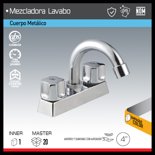 MEZCLADORA LAVABO 4"