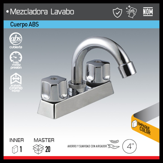 MEZCLADORA LAVABO 4"