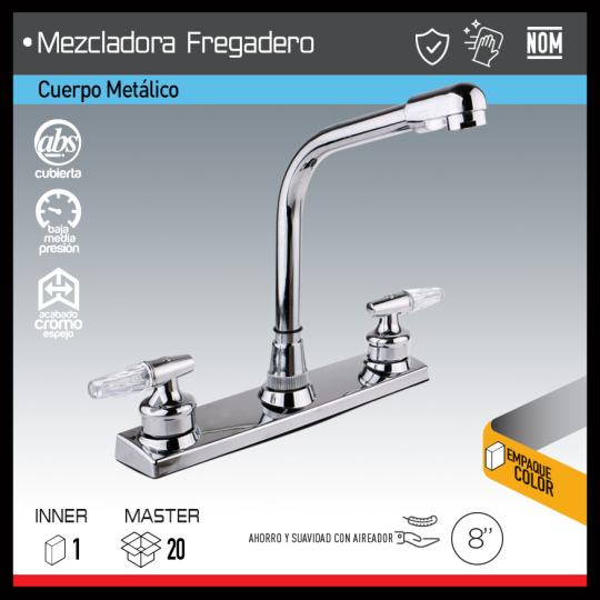 MEZCLADORA FREGADERO 8"