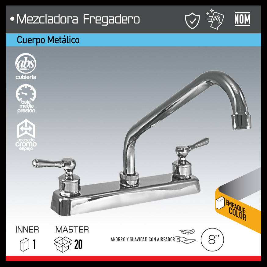 MEZCLADORA FREGADERO 8"