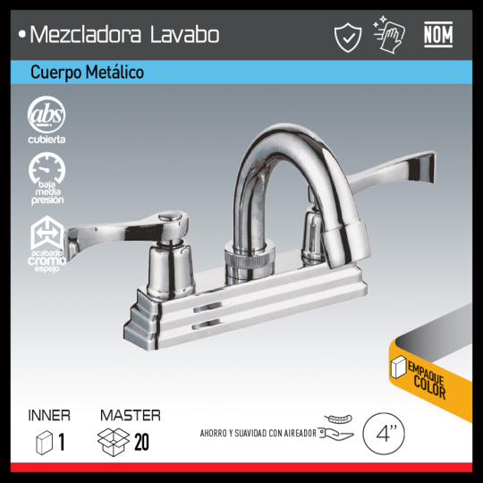 MEZCLADORA LAVABO 4"