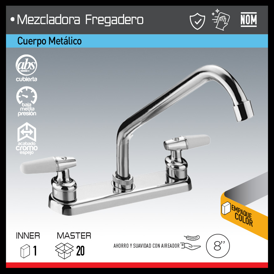 MEZCLADORA FREGADERO 8"