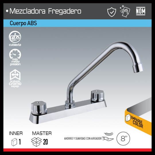 MEZCLADORA FREGADERO 8"